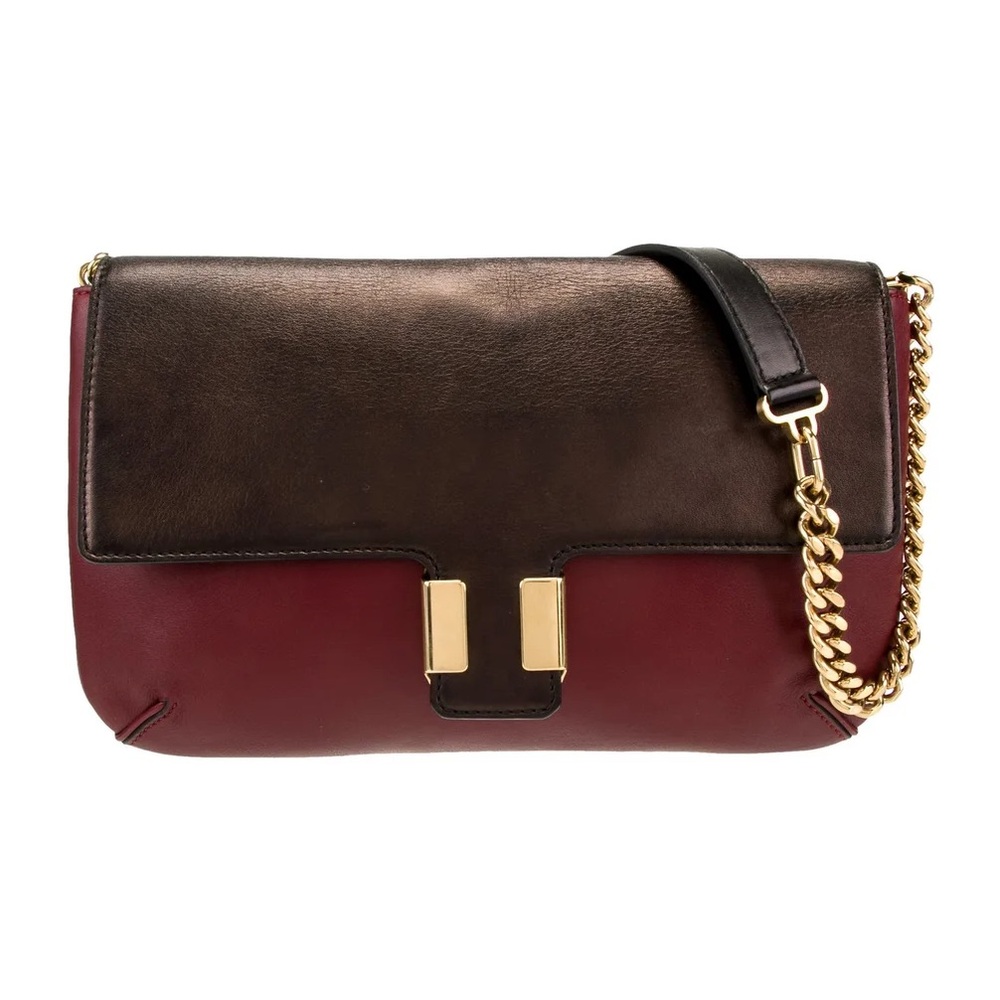 Vintage Chloe Leather Shoulder Bag Colorblock - Burgundy, Black, and Brown